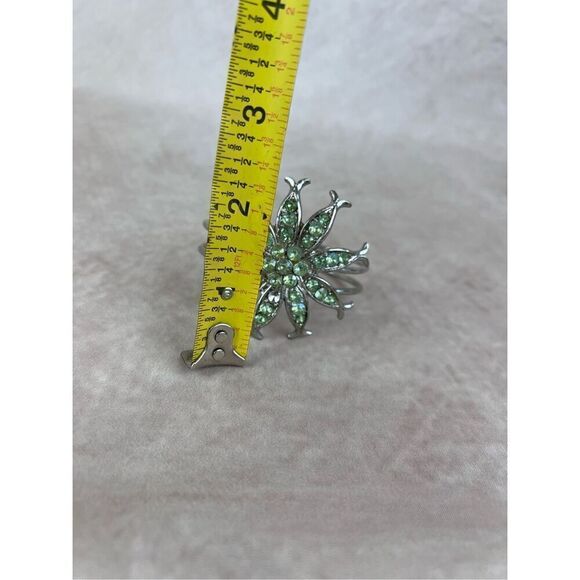 Vintage Hinged Silvertone Bracelet with Green Stones - Picture 5 of 6